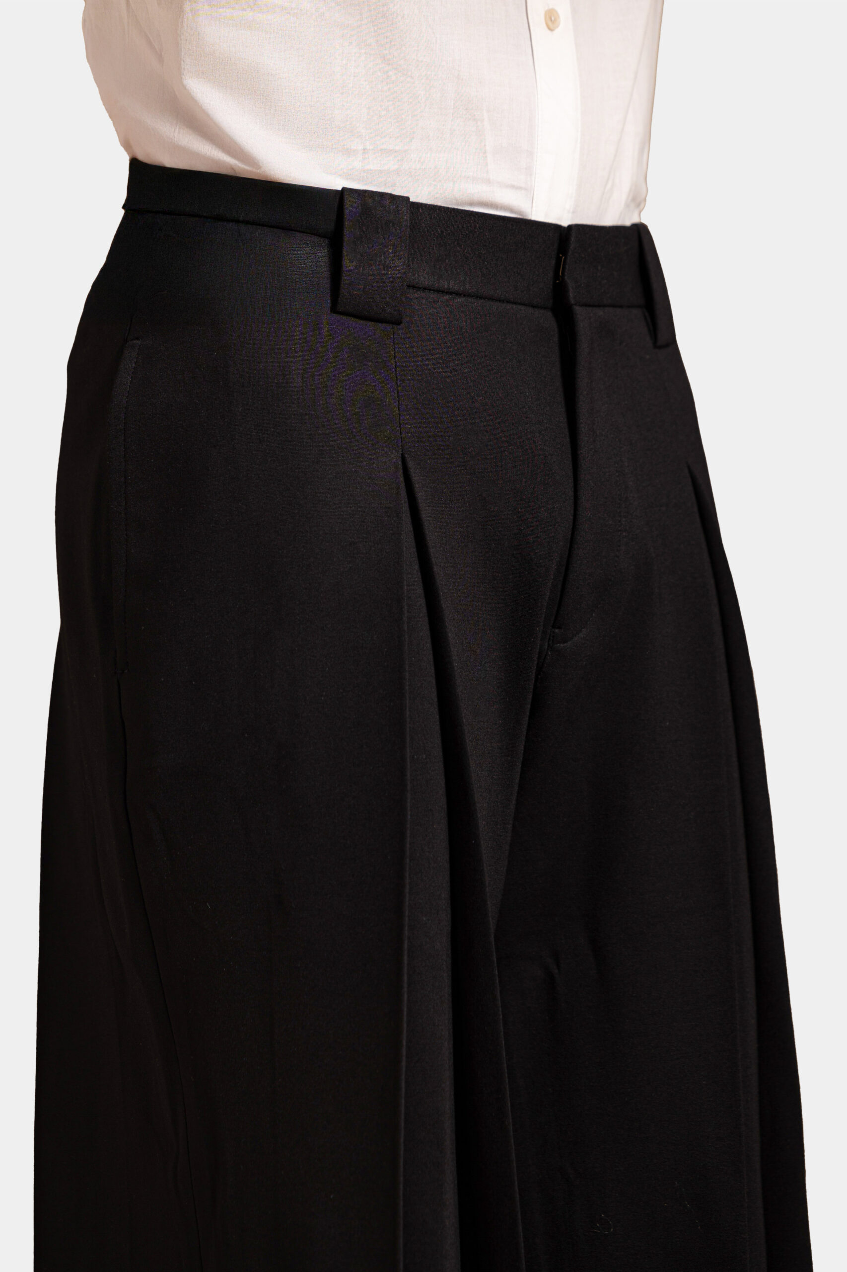 Boheme four-way stretch trousers with modern front and back pleats — Shubham Shinde Menswear luxury modern trousers.