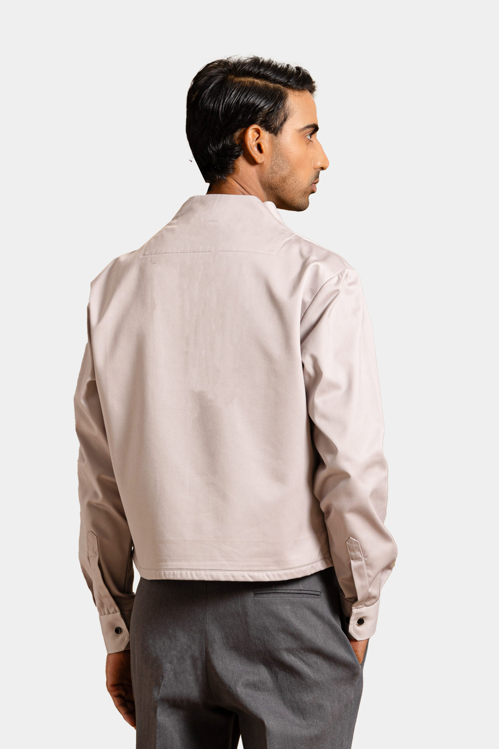 Cream minimalist design shacket — Shubham Shinde Menswear luxury shacket for men.