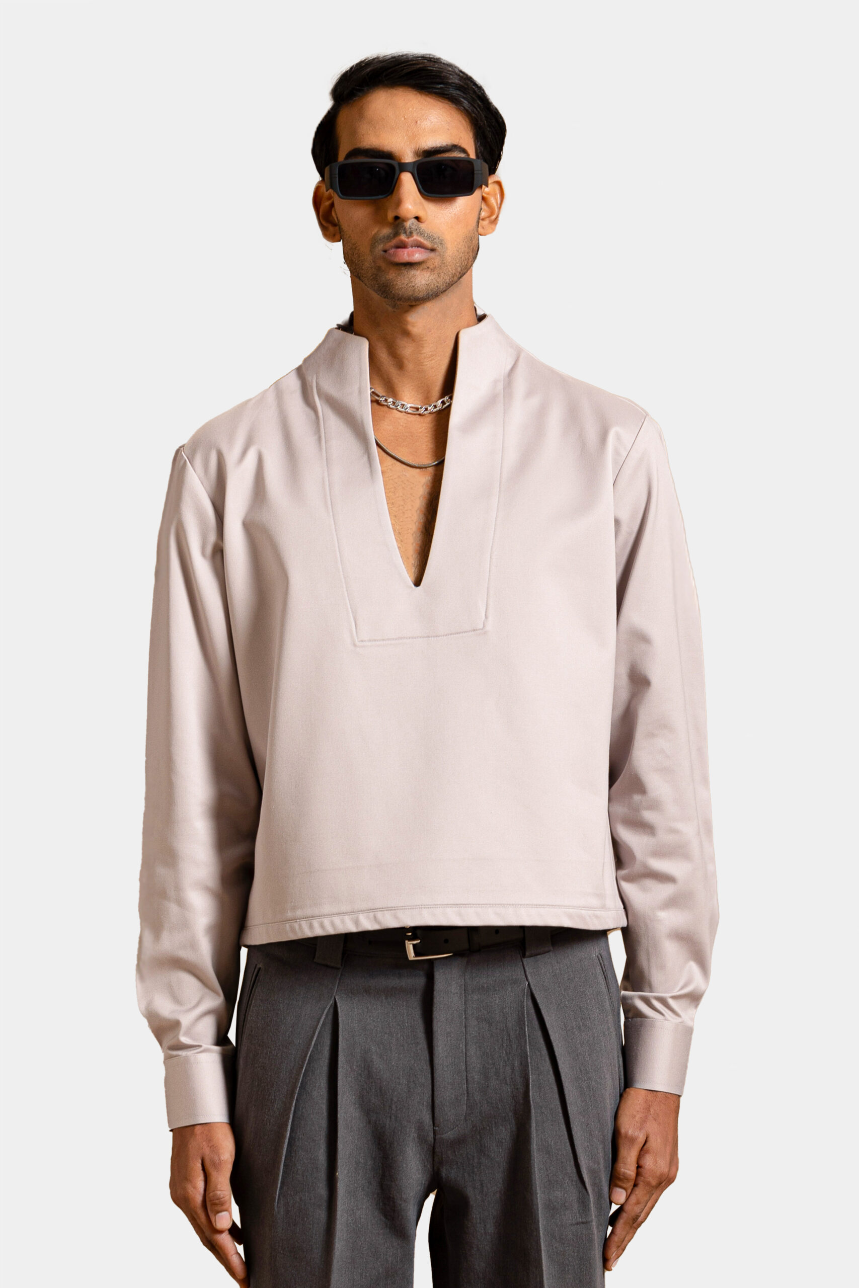 Cream minimalist design shacket — Shubham Shinde Menswear luxury shacket for men.