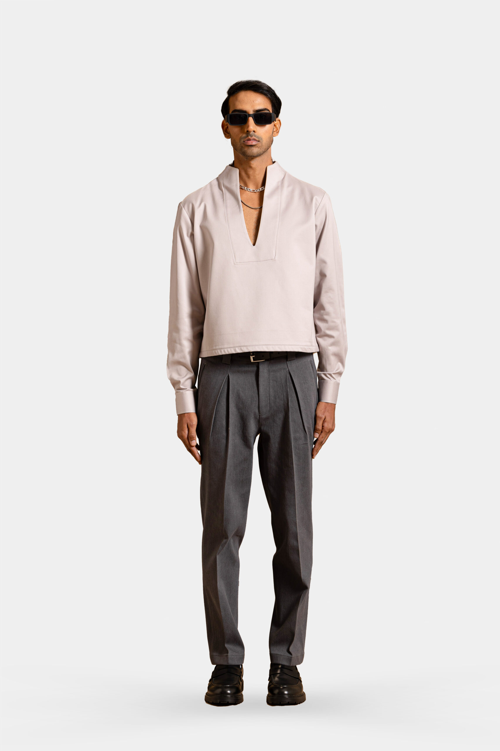 Cream minimalist design shacket — Shubham Shinde Menswear luxury shacket for men.