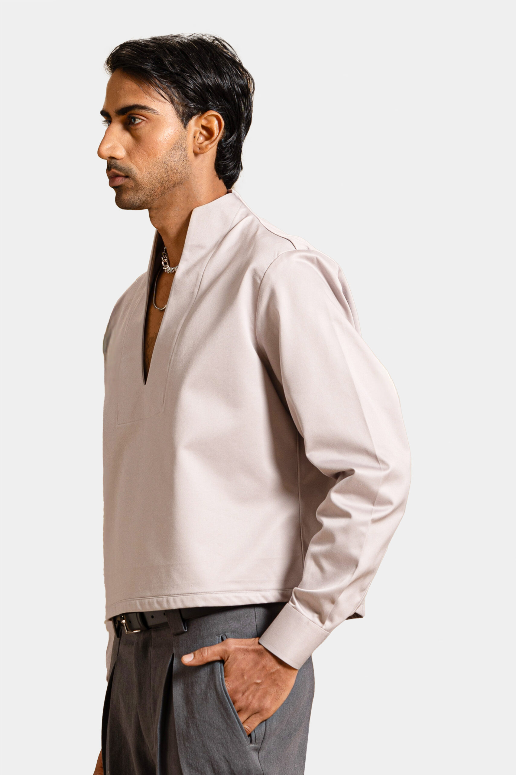 Cream minimalist design shacket — Shubham Shinde Menswear luxury shacket for men.