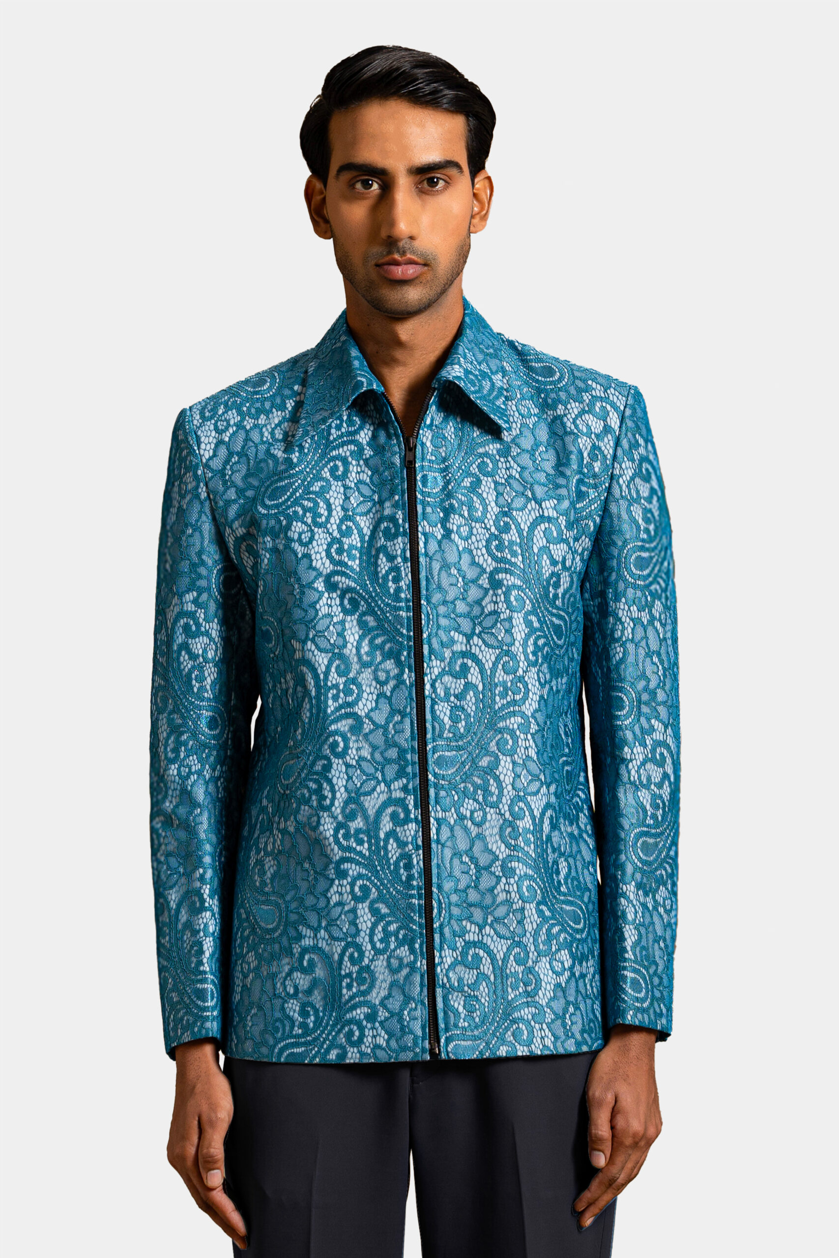 Eden embroidered jacket with paisley embroidery in modern design — Shubham Shinde Menswear luxury men's jacket for contemporary style.