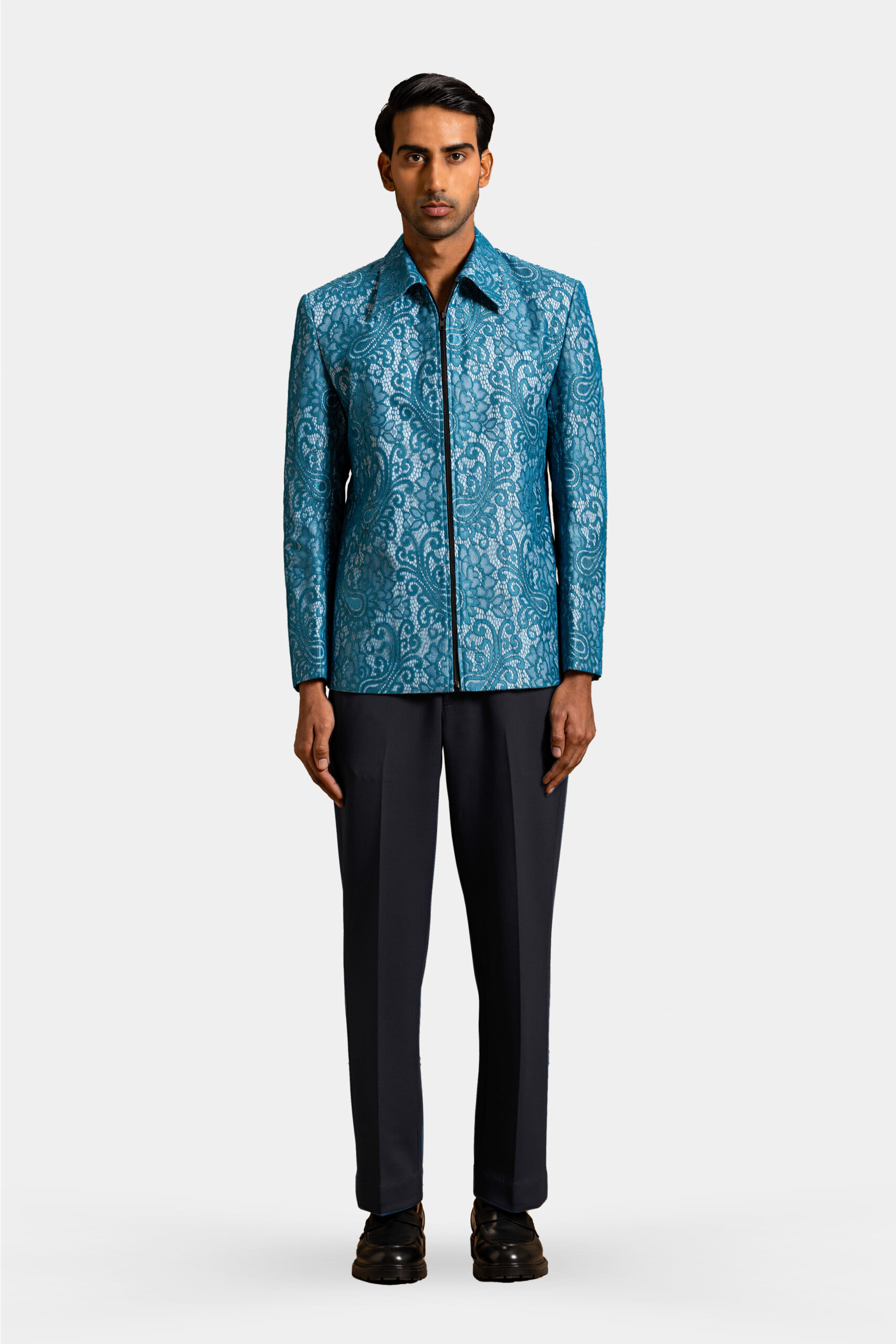 Eden embroidered jacket with paisley embroidery in modern design — Shubham Shinde Menswear luxury men's jacket for contemporary style.