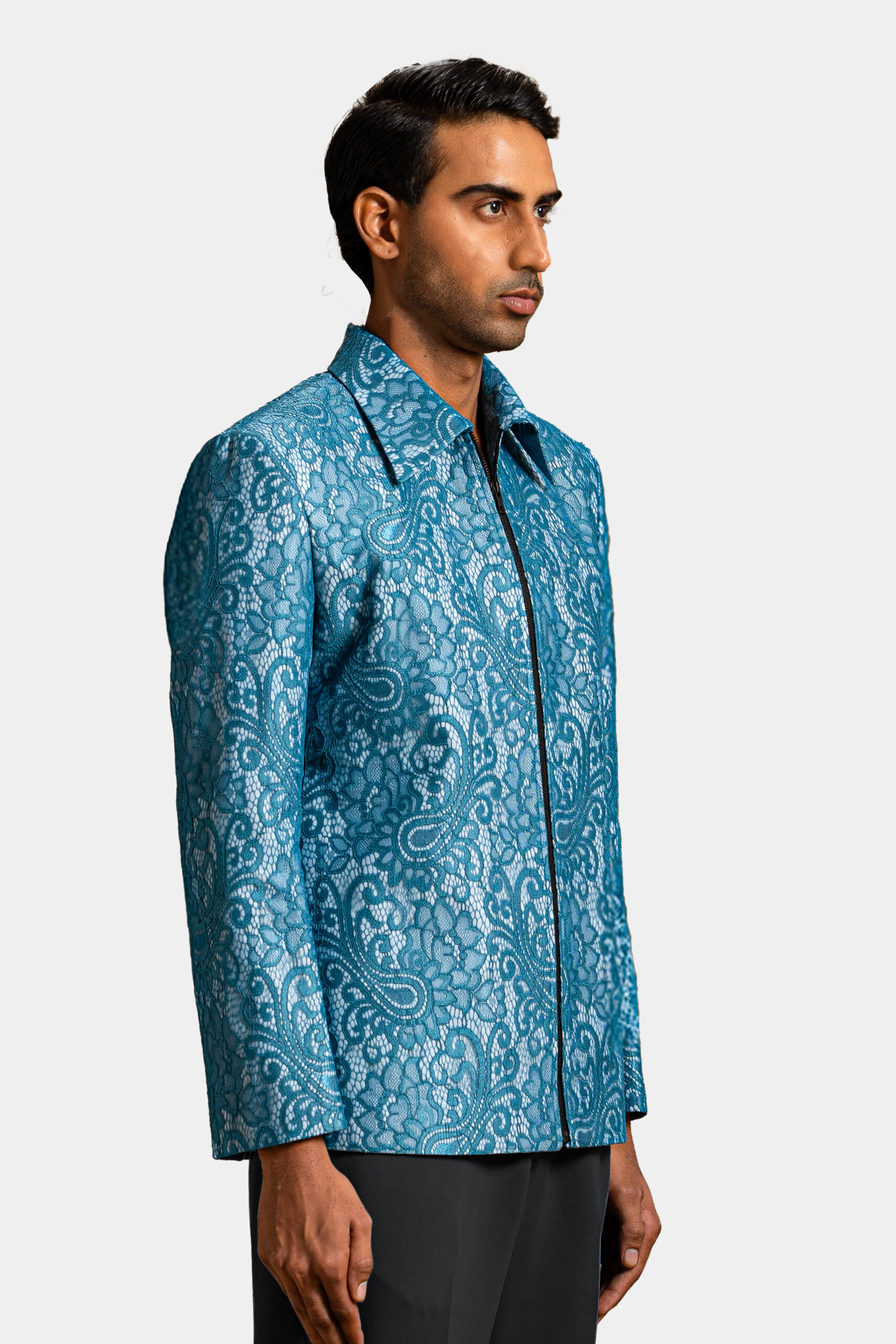 Eden embroidered jacket with paisley embroidery in modern design — Shubham Shinde Menswear luxury men's jacket for contemporary style.