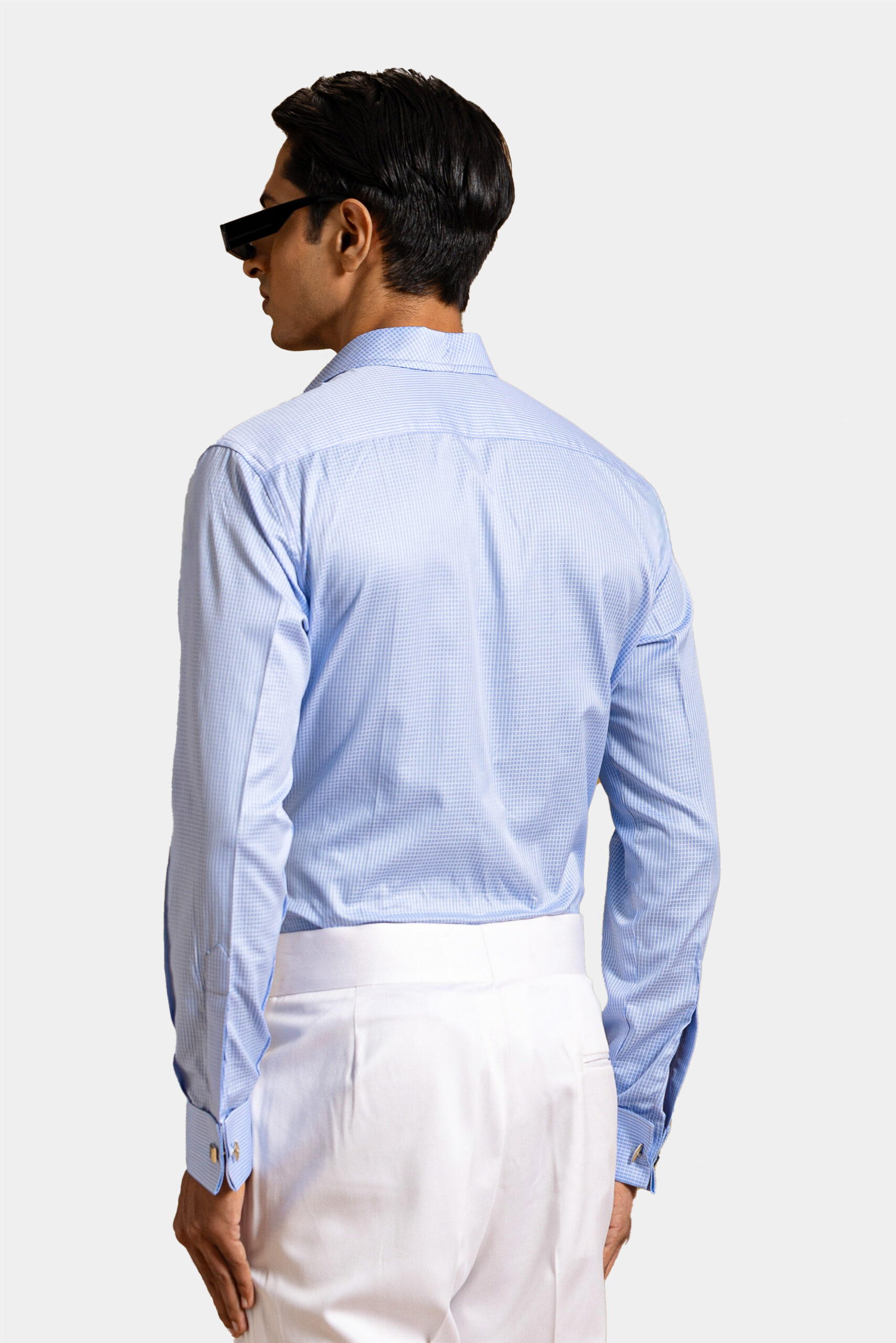Gatsby blue shirt with vintage classic collar made of Egyptian Super 140s cotton — Shubham Shinde Menswear luxury men's shirt for formal and occasion wear.