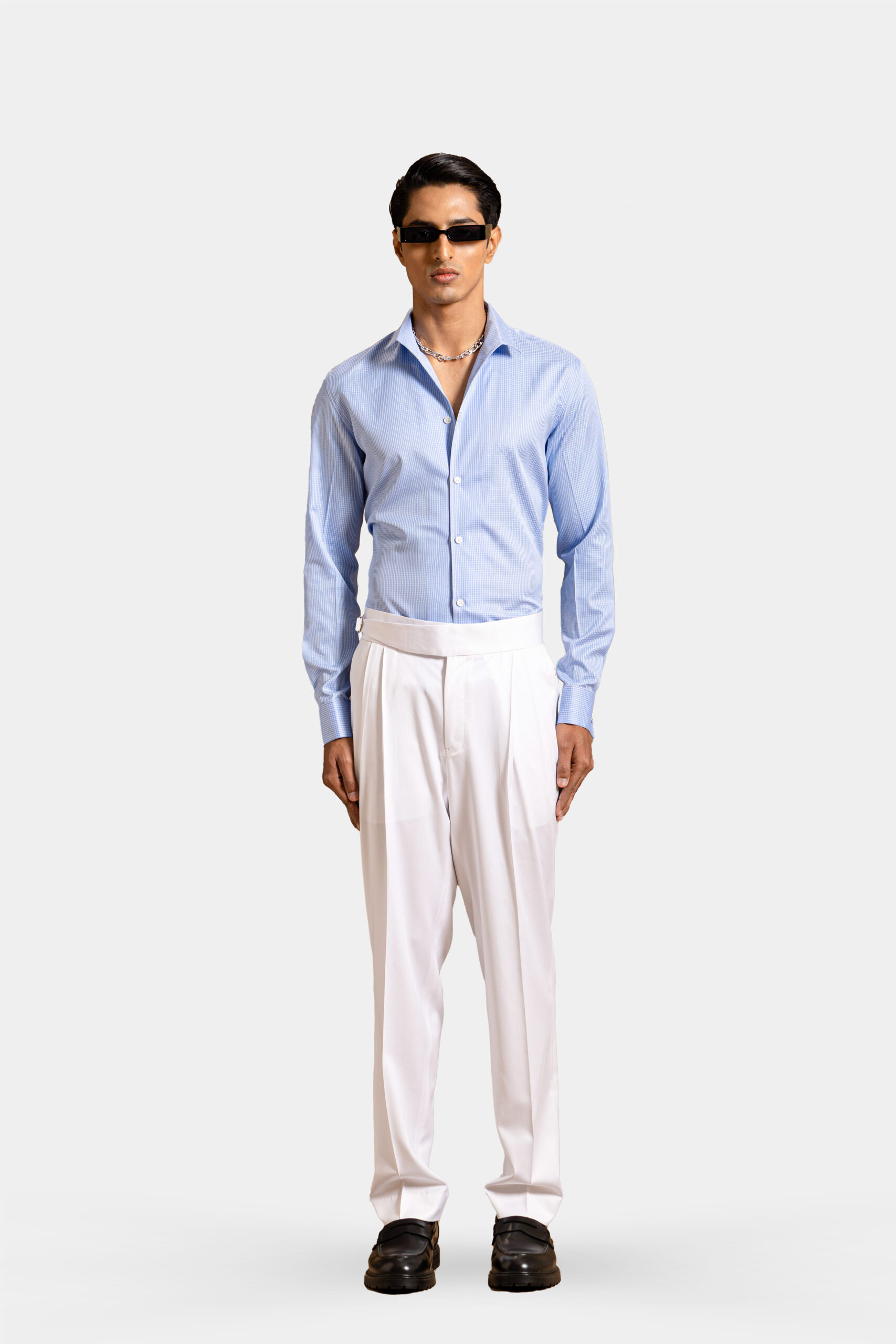 Gatsby blue shirt with vintage classic collar made of Egyptian Super 140s cotton — Shubham Shinde Menswear luxury men's shirt for formal and occasion wear.