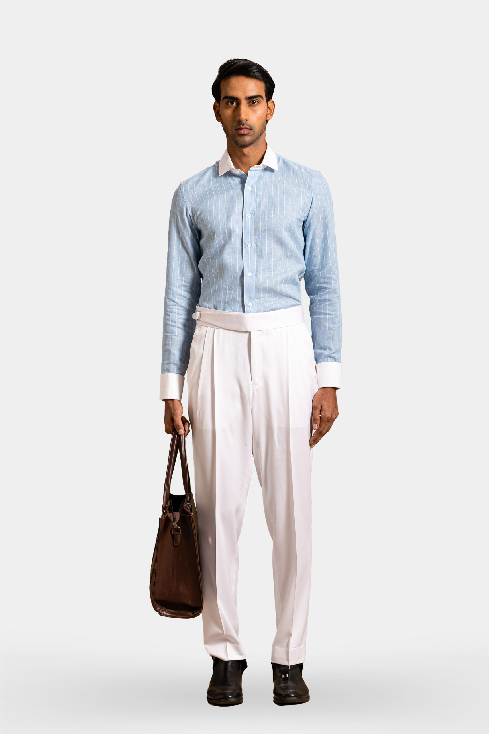 Sartorial blue linen shirt made of European linen — Shubham Shinde Menswear luxury men's shirt for formal and business wear