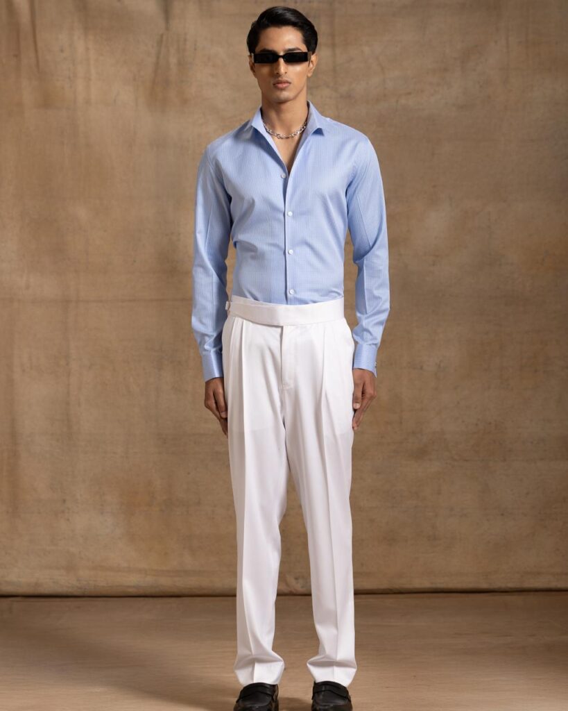Luxury white trousers for men showcasing exquisite craftsmanship and timeless design